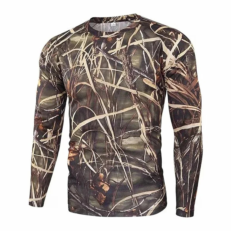 Men's 3D Camo Print Long Sleeve T-Shirt – Casual Hunting Pattern Loose Tee