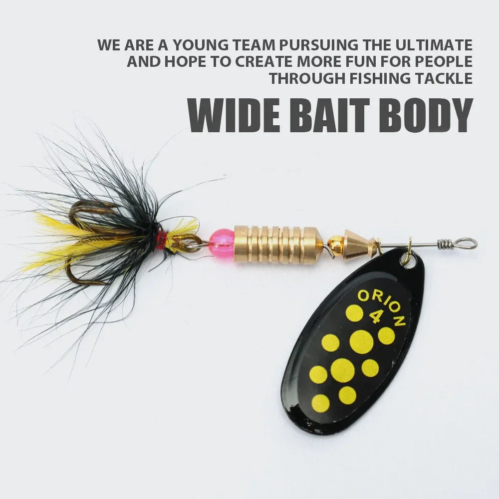 Metal Rotating Spinner Fishing Lure – Spoon Sequins Wobbler with Feather Hooks 3.5g/4.5g/7g/9g/12g