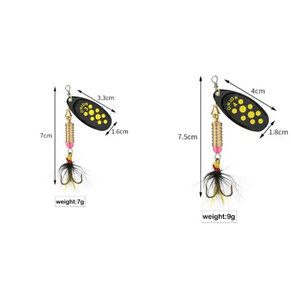 Metal Rotating Spinner Fishing Lure – Spoon Sequins Wobbler with Feather Hooks 3.5g/4.5g/7g/9g/12g