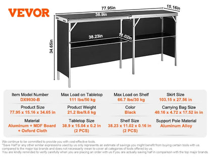 Folding Portable Bar Table – Aluminum & MDF with Oxford Cloth Cover, 2 Sizes