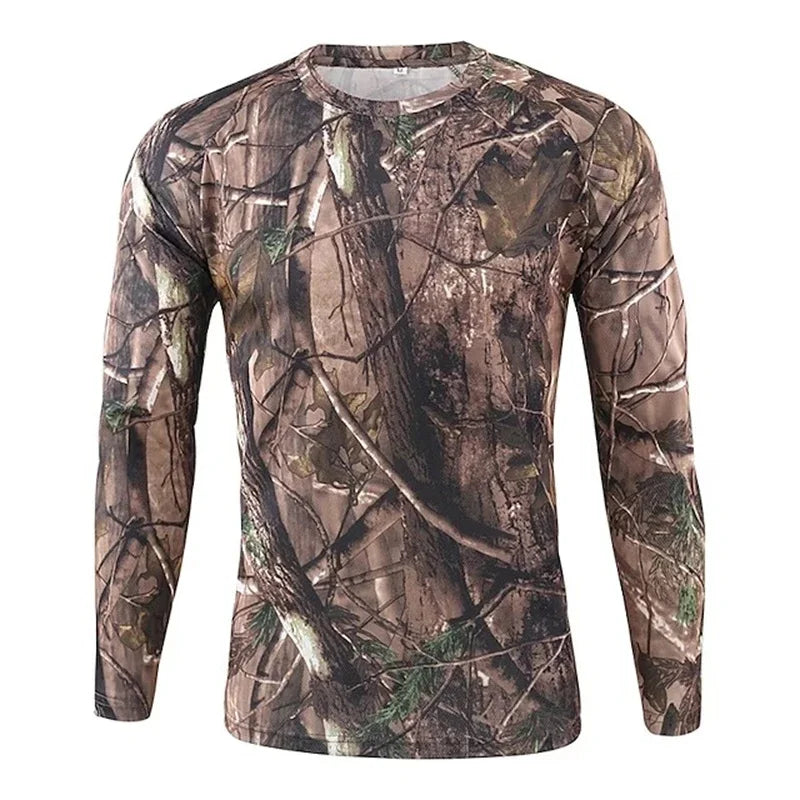 Men's 3D Camo Print Long Sleeve T-Shirt – Casual Hunting Pattern Loose Tee
