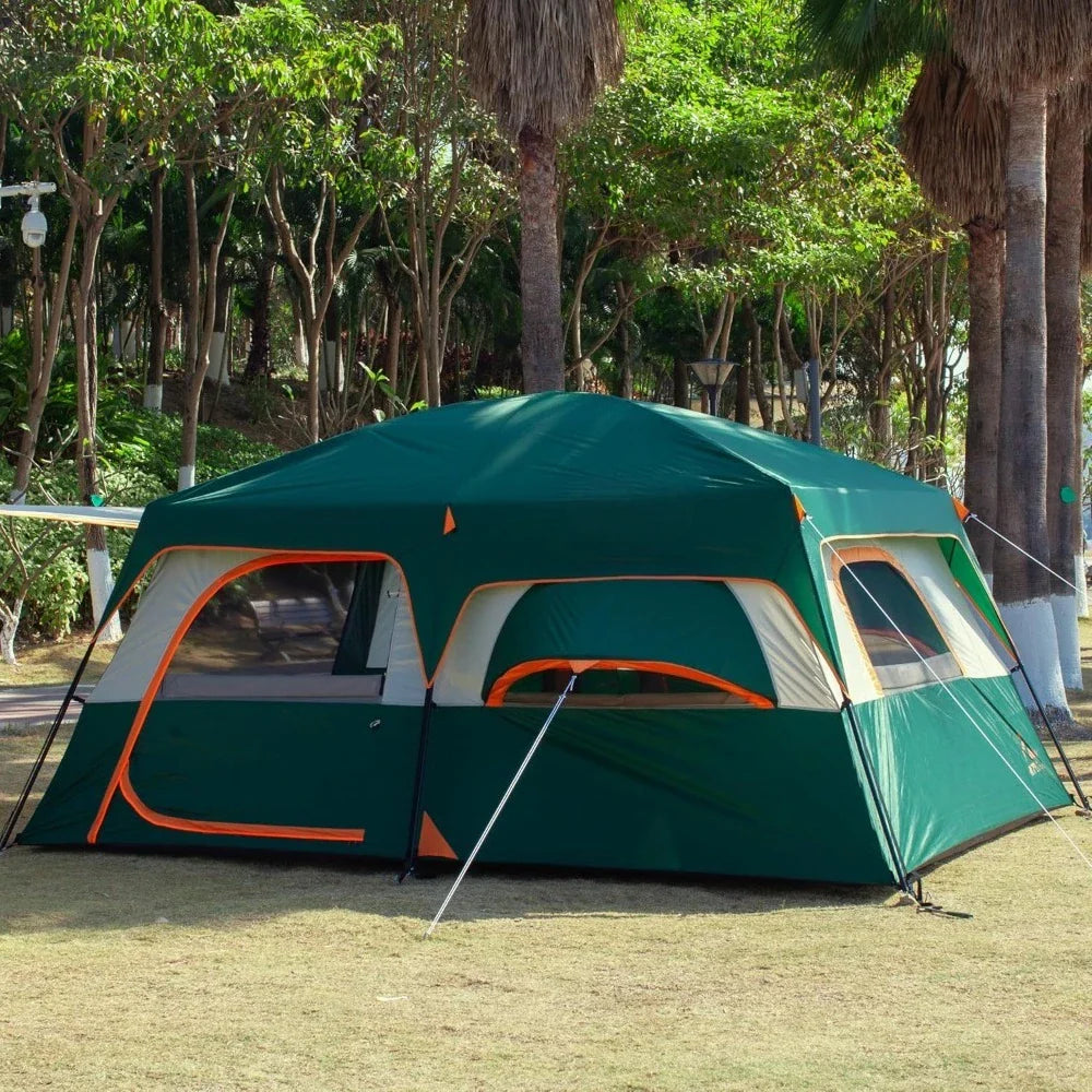 Extra Large Tent 12 Person,2 Bay Windows,Family Cabin Tents,14'Lx10'Wx6.58'H,2 Rooms&3 Doors 3 Windows w/ Mesh, Waterproof