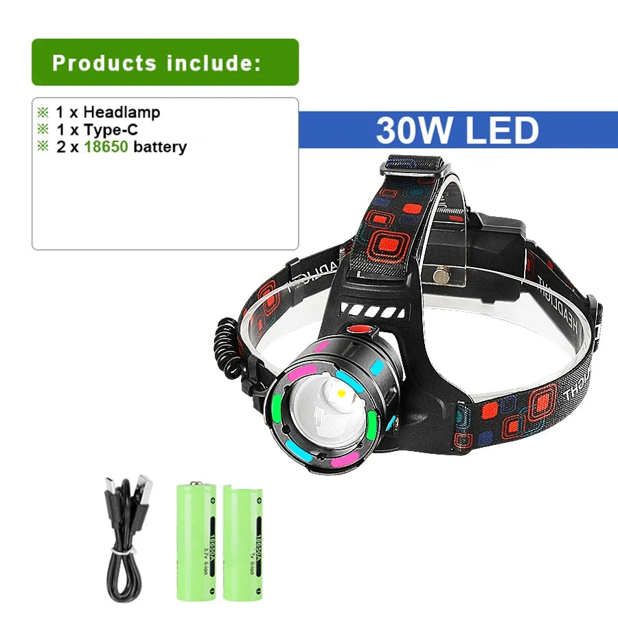 High-Power LED Headlamp with IR Sensor – Rechargeable, 5000m Beam for Fishing & Camping