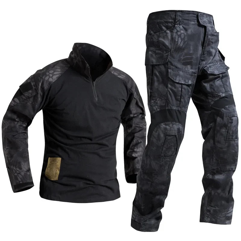 Men's Camo Cargo Pants & Hiking Shirt Set – Cotton Blend, 10 Colors, Sizes S–XXXL