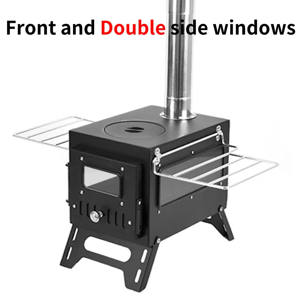 Tomshoo Outdoor Camping Wood-burning Stove Wood Burner Stainless Steel Foldable Tent Heater w Tent Fire Window Patio Fireplace
