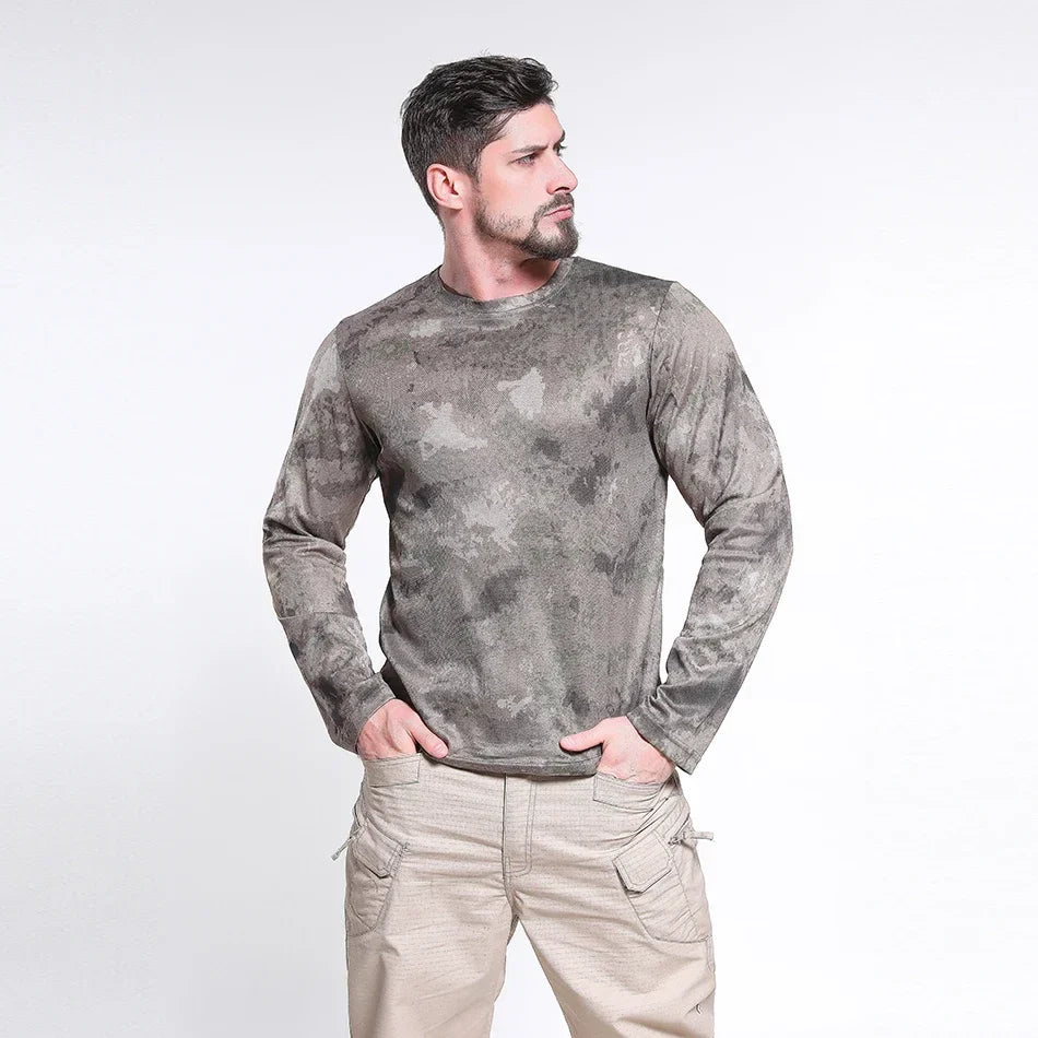 Men's Long Sleeve Camo Hunting Shirt – Anti-Sweat Breathable Sun-Protective Top