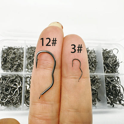 Carbon Steel Fishing Hook Set – 300pcs, Sizes 3-12, Barbed Sharp Hooks