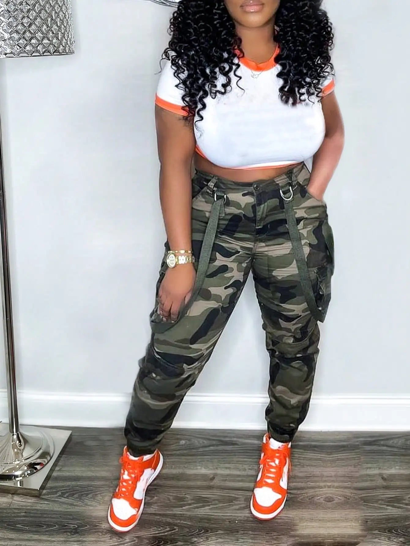 Women's Y2K Camo Cargo Pants – High-Waisted, Slim Fit, Stretch Jogger, Sizes S–XL
