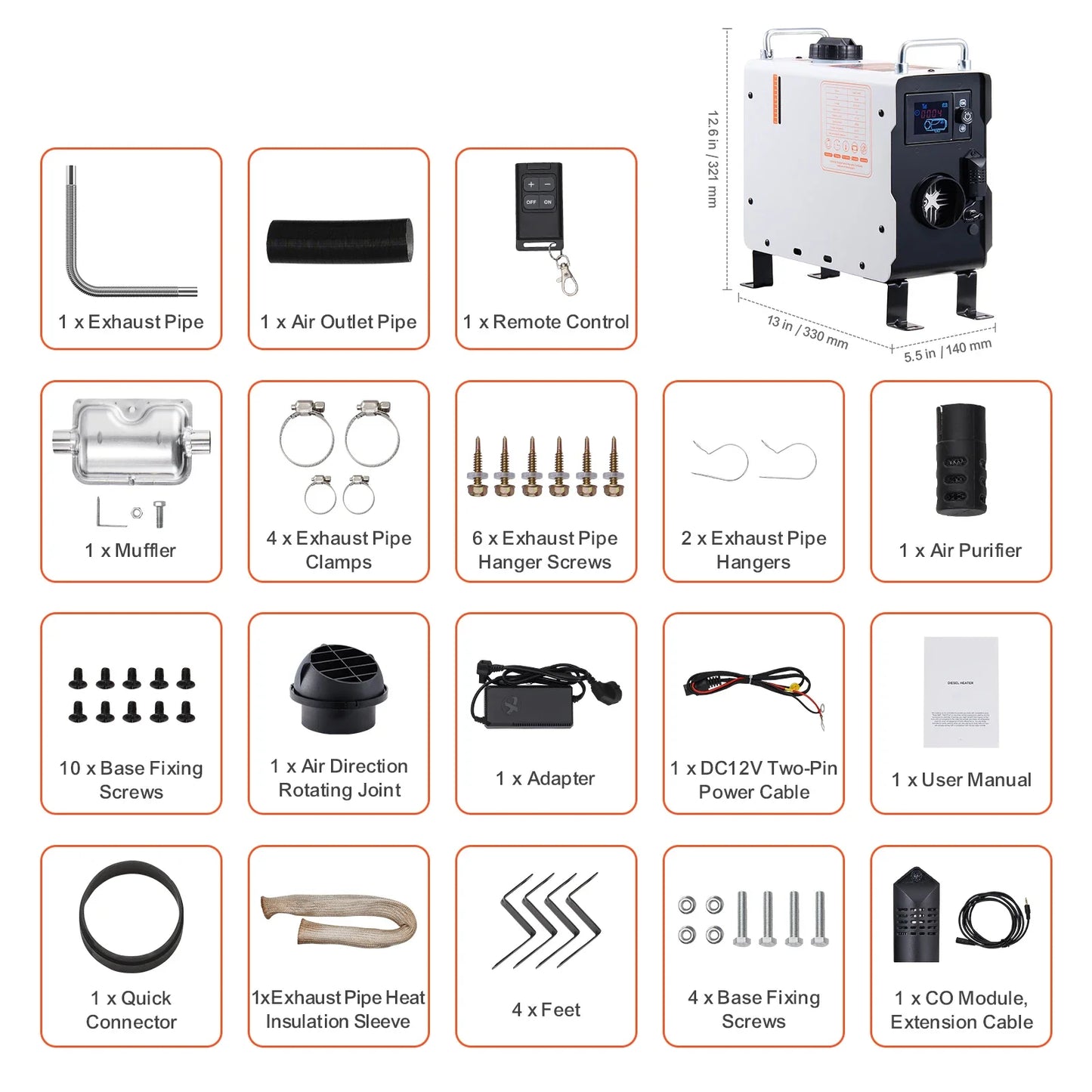 2KW Diesel Air Heater – Remote Control, Bluetooth App, CO Alarm, DC 12-24V