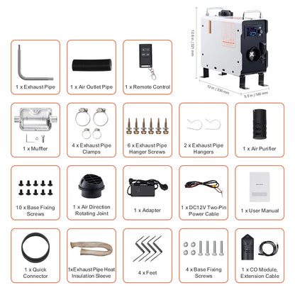 2KW Diesel Air Heater – Remote Control, Bluetooth App, CO Alarm, DC 12-24V