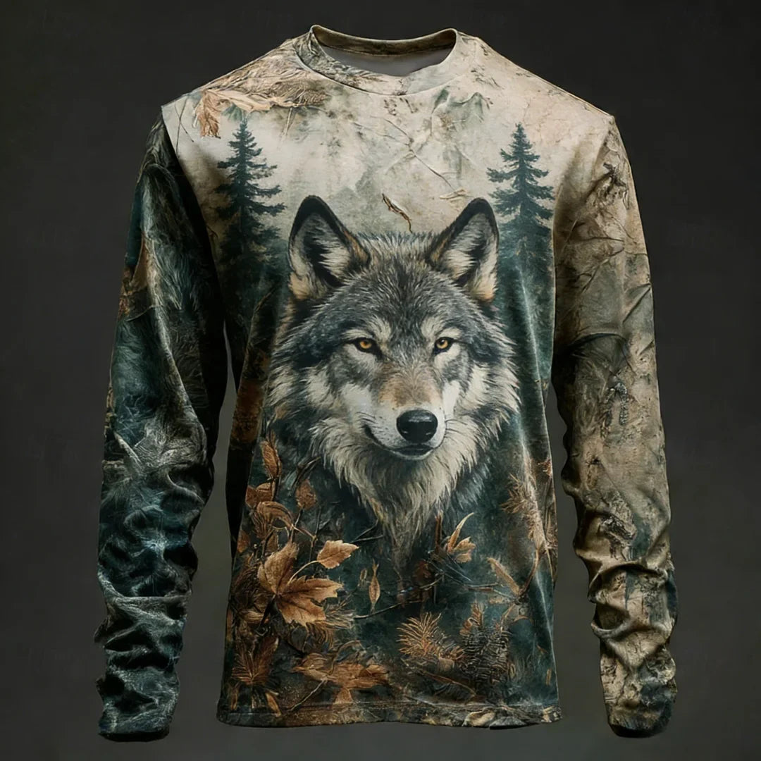 Men's Camo Deer Print Long Sleeve Shirt – Hunting & Outdoor Graphic Tee