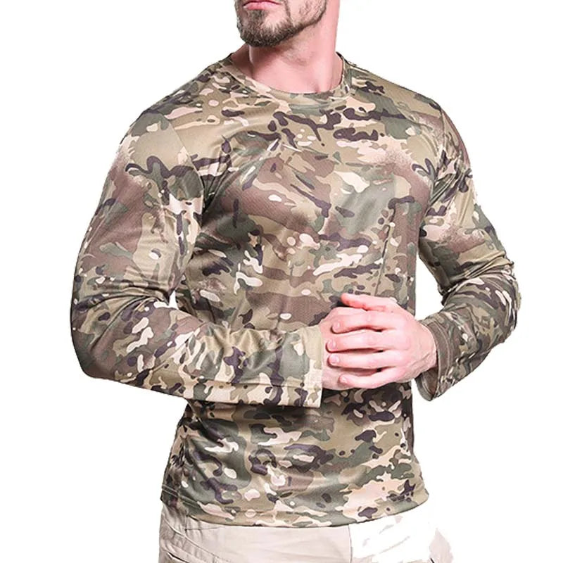 Men's Long Sleeve Camo Hunting Shirt – Anti-Sweat Breathable Sun-Protective Top