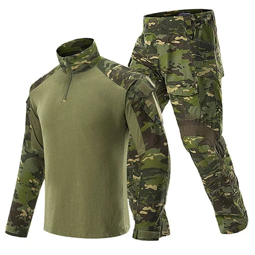 Men's Camo Cargo Pants & Hiking Shirt Set – Cotton Blend, 10 Colors, Sizes S–XXXL