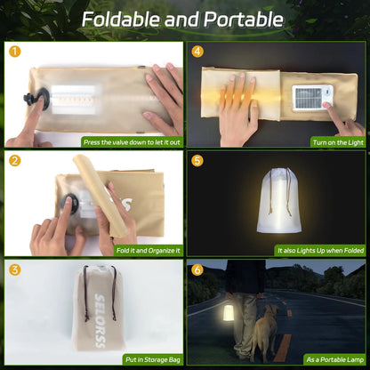 Solar Camping Lantern – Inflatable, IP66 Waterproof, 2000mAh, 3-30hr Runtime, 8 Variants