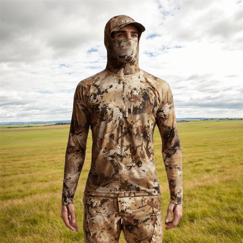 Camo Hunting Hoodie with Face Mask – Lightweight Pullover for Fishing & Outdoor Use