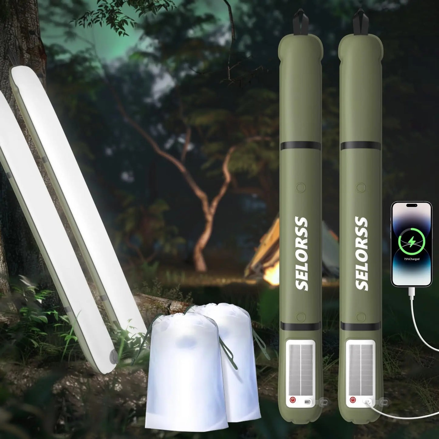 Solar Camping Lantern – Inflatable, IP66 Waterproof, 2000mAh, 3-30hr Runtime, 8 Variants