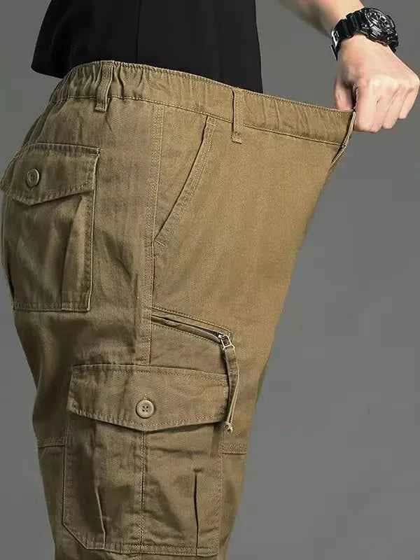 Men's Casual Workwear Trousers High Waist Large Size Leisure Pants Cuffed Tactical Multi-Pocket Labor Protection Wear-Resistance