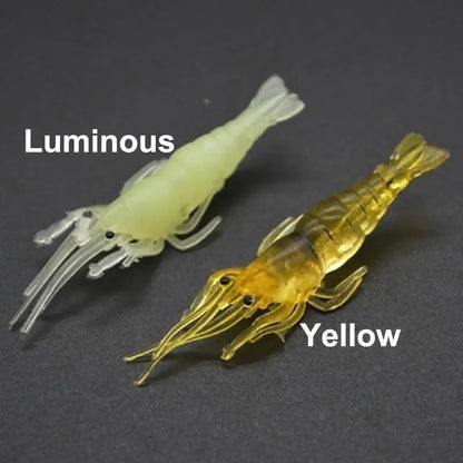 Soft Silicone Shrimp Fishing Lures with Hook – Luminous, Lifelike Action, 10 to 100 Pieces