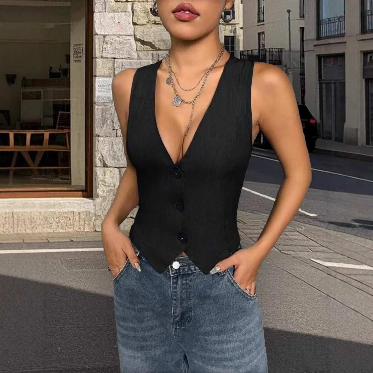 2026 women's clothing V-neck sexy slim vest