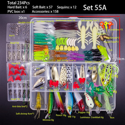 Mixed Fishing Lure Kit – Soft & Hard Baits, Minnow, VIB, Jig, Spoon, 13–182 Pieces