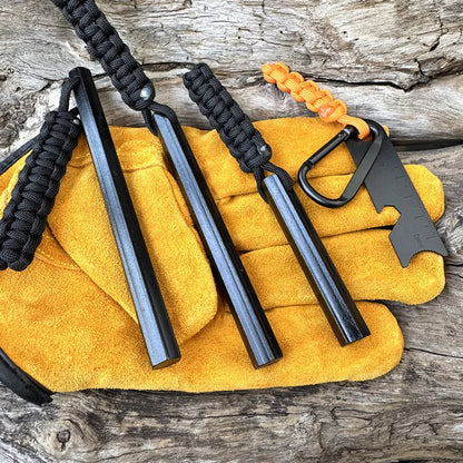 Magnesium Flint Rod Fire Starter Kit with Compass & Whistle – Camping Hiking Survival Tool