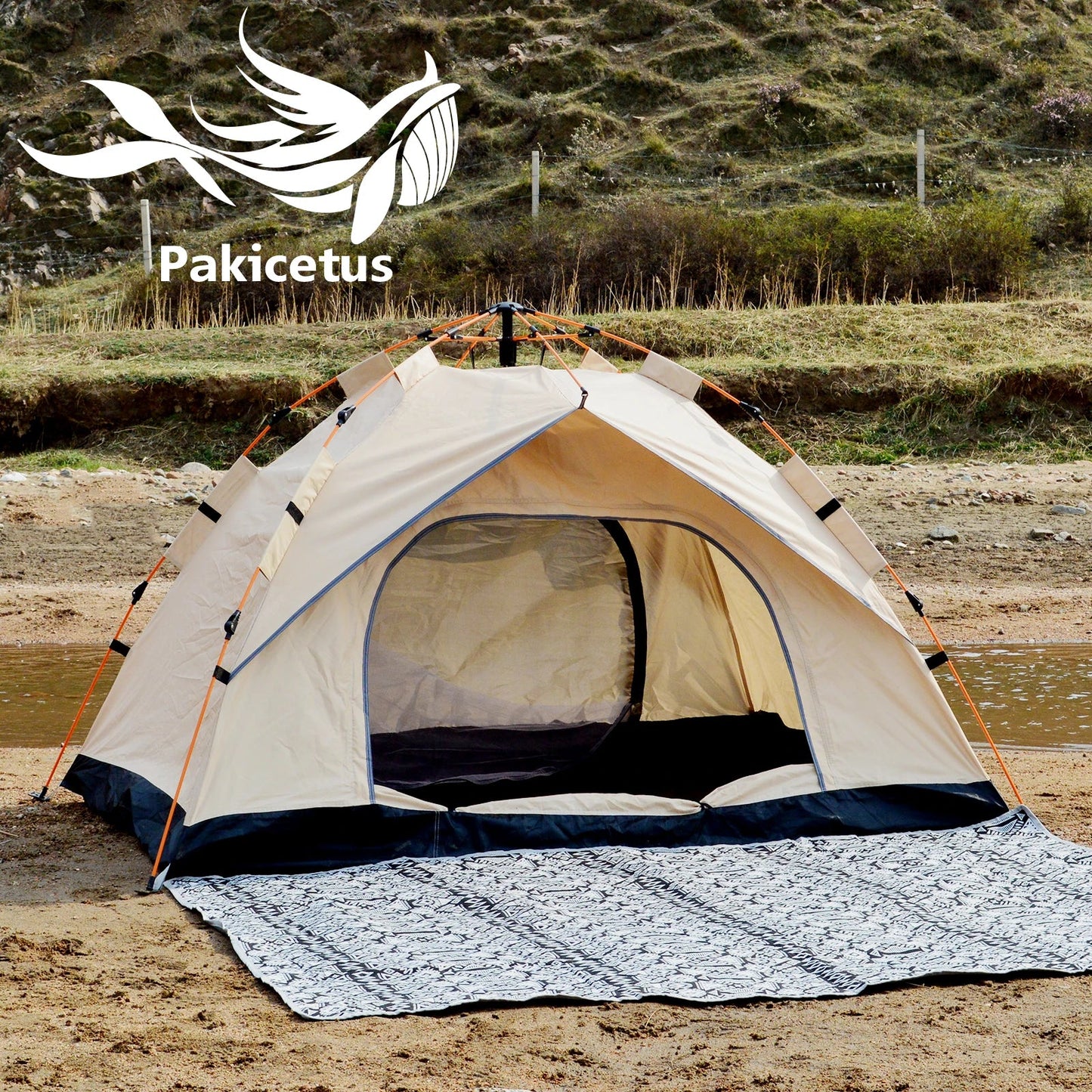Instant Golden Pop-Up Tent – Portable 3-4 Person Sun & Rain Shelter for Beach & Camping