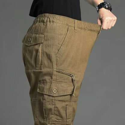 Men's Casual Workwear Trousers High Waist Large Size Leisure Pants Cuffed Tactical Multi-Pocket Labor Protection Wear-Resistance