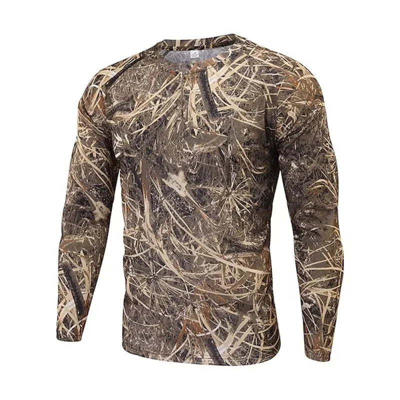 Men's 3D Camo Print Long Sleeve T-Shirt – Casual Hunting Pattern Loose Tee