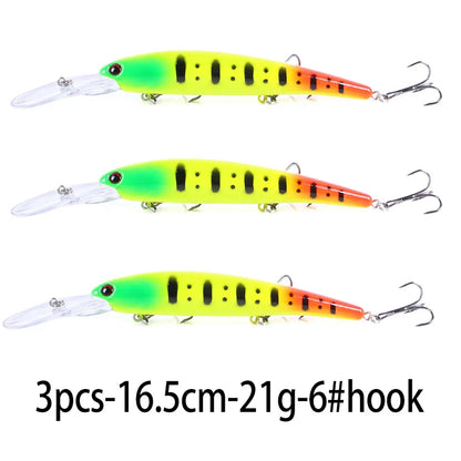 Deep Diving Minnow Wobbler Lure – 16.5cm, 21g, 2.5-4.5m Depth, Bass Pike Perch, 3 Colors
