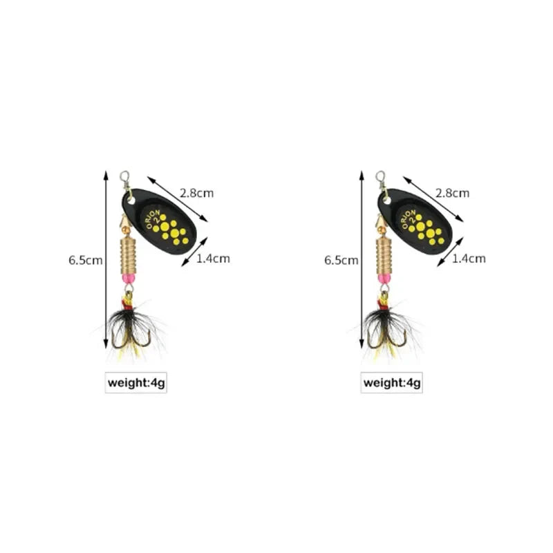 Metal Rotating Spinner Fishing Lure – Spoon Sequins Wobbler with Feather Hooks 3.5g/4.5g/7g/9g/12g