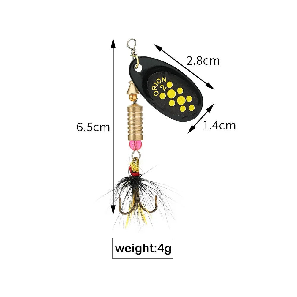 Metal Rotating Spinner Fishing Lure – Spoon Sequins Wobbler with Feather Hooks 3.5g/4.5g/7g/9g/12g