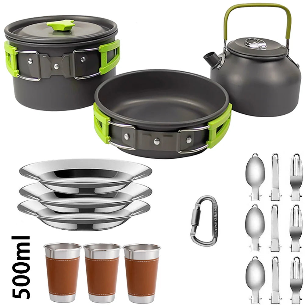 Camping Cookware Set – Anodized Aluminum, Nonstick, Foldable, Lightweight Travel Tableware