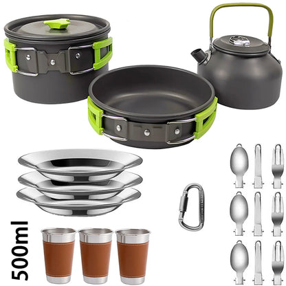 Camping Cookware Set – Anodized Aluminum, Nonstick, Foldable, Lightweight Travel Tableware