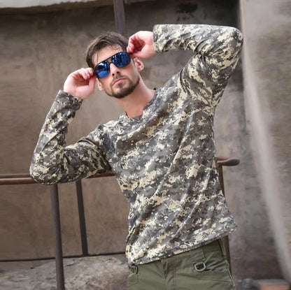 Men's Long Sleeve Camo Hunting Shirt – Anti-Sweat Breathable Sun-Protective Top