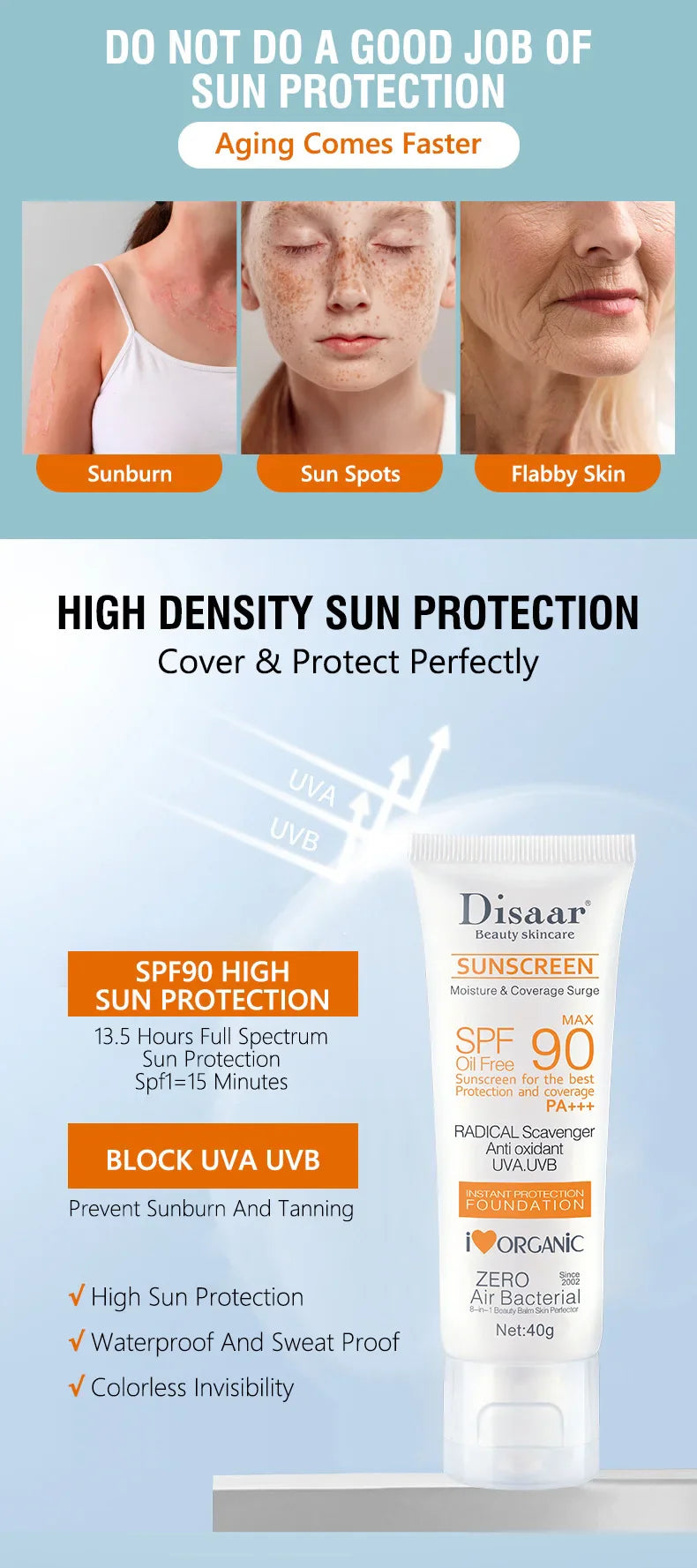 SPF 90+ Waterproof Sunscreen – UV Sun Cream for Face & Body, Outdoor & Seaside Protection