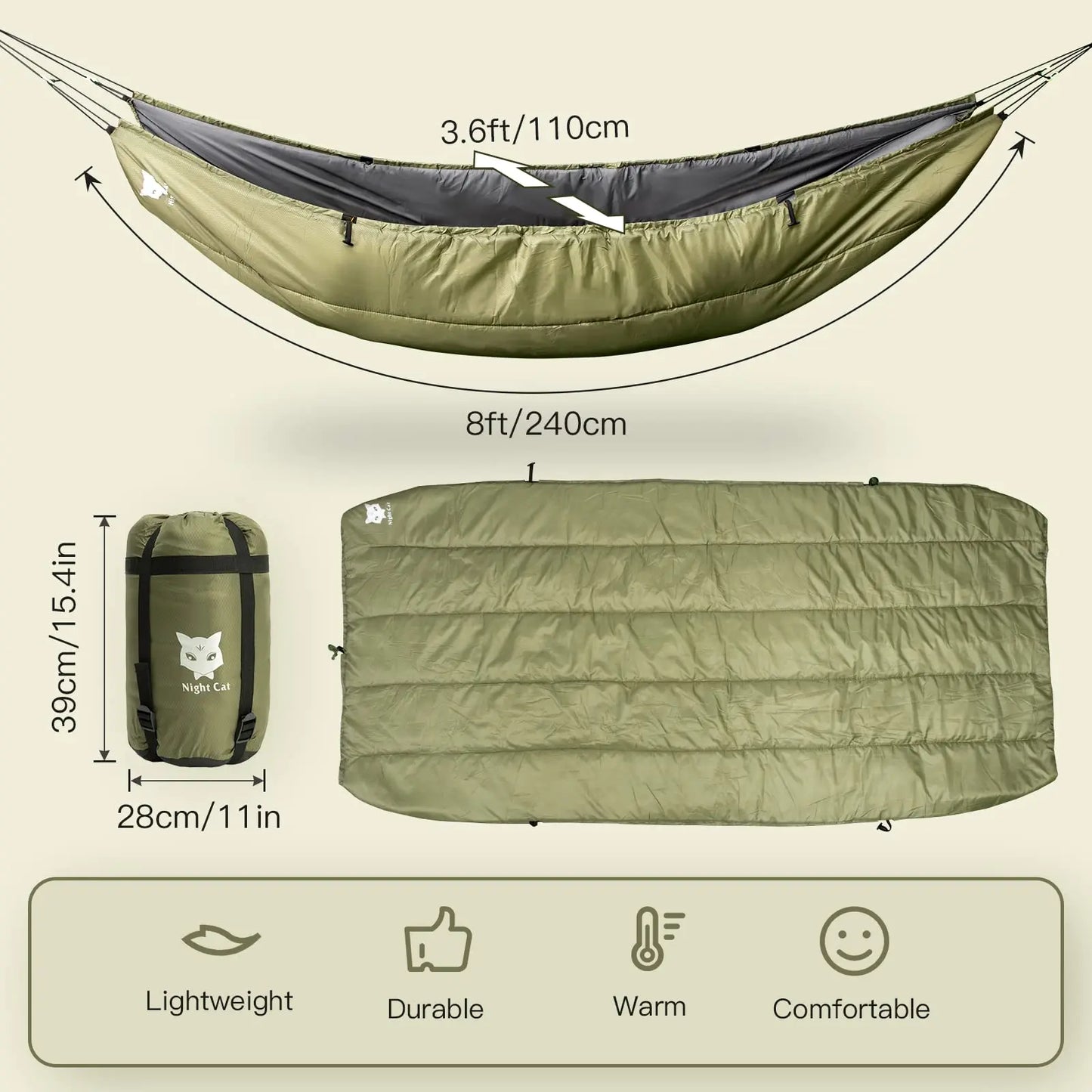 4-Season Hammock Under Quilt – Insulated Sleeping Blanket, Rated 5–20°C