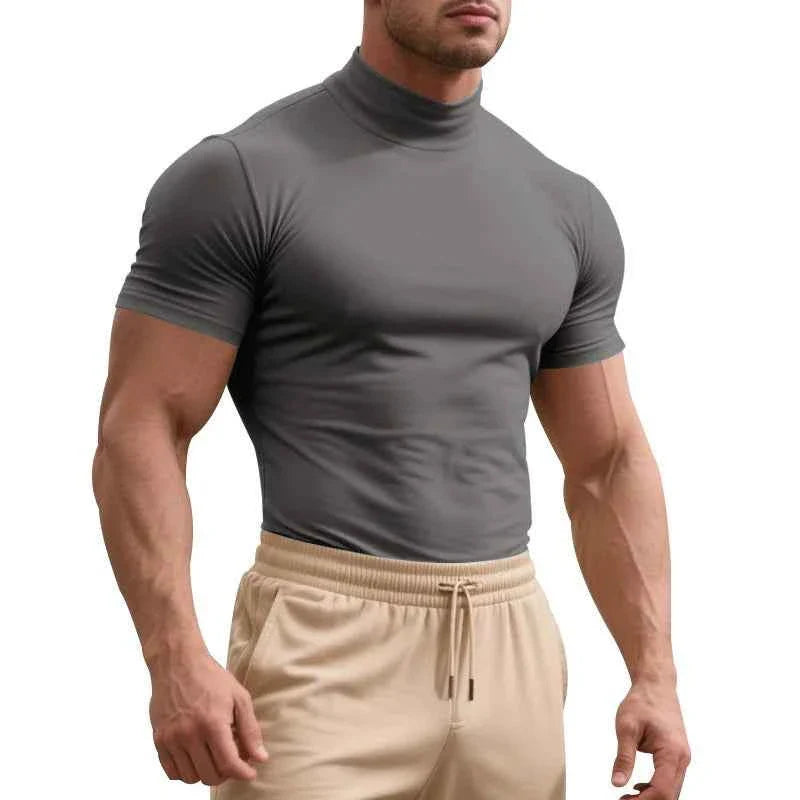 2025 compress sports Men T-shirt quick-dry Half High Collar Short Sleeve Pullover Tops Tight Breathable tops men Running T-shirt