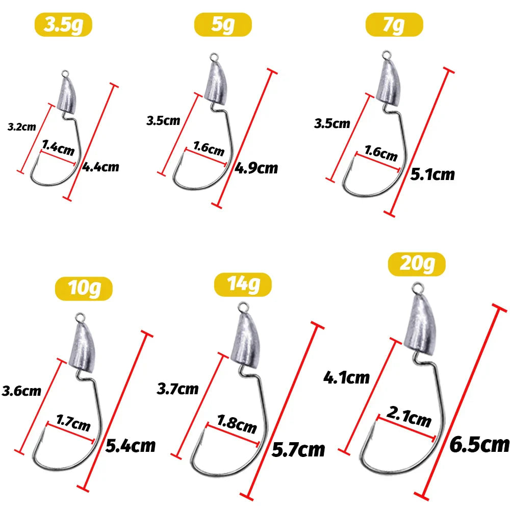 10PCS Metal Jig Head Worm Hook 3.5g 5g 7g 10g 20g Weight Crank Fishhook Gear Sinker Pesca for Soft Lure Texas Rig Fishing Tackle