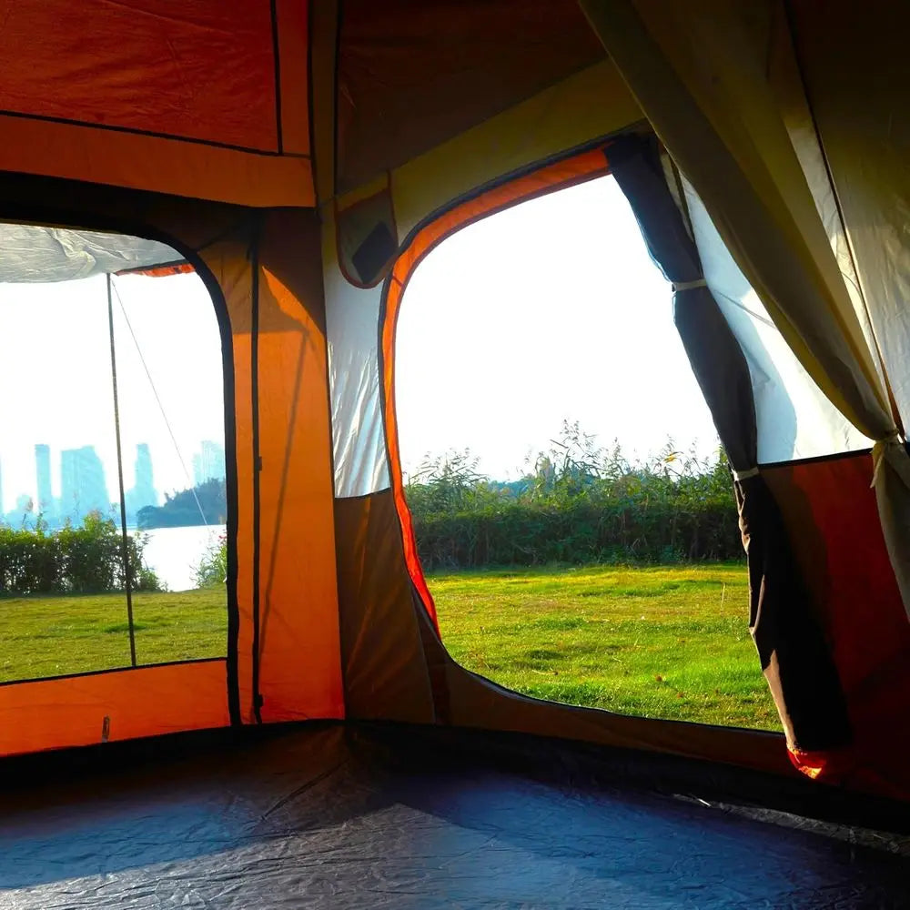 Spacious 6-14 Person Family Cabin Tent with 3 Doors & 3 Mesh Windows for Waterproof Outdoor Adventures