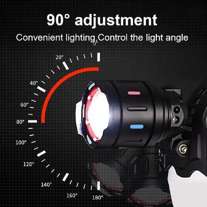 High-Power LED Headlamp with IR Sensor – Rechargeable, 5000m Beam for Fishing & Camping