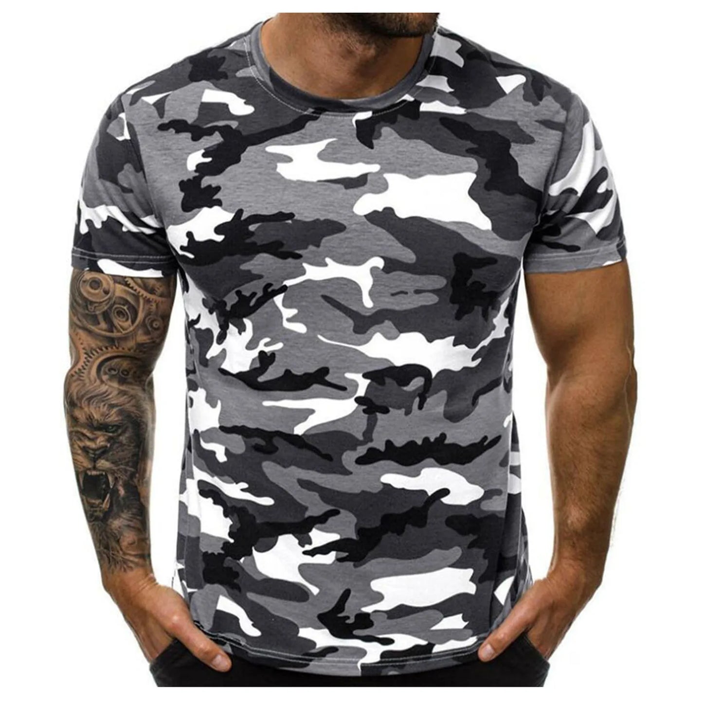 Men's Camouflage T-Shirt – Short Sleeve, Round Neck, Polyester, 4 Colors, XL-5XL