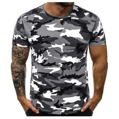 Men's Camouflage T-Shirt – Short Sleeve, Round Neck, Polyester, 4 Colors, XL-5XL
