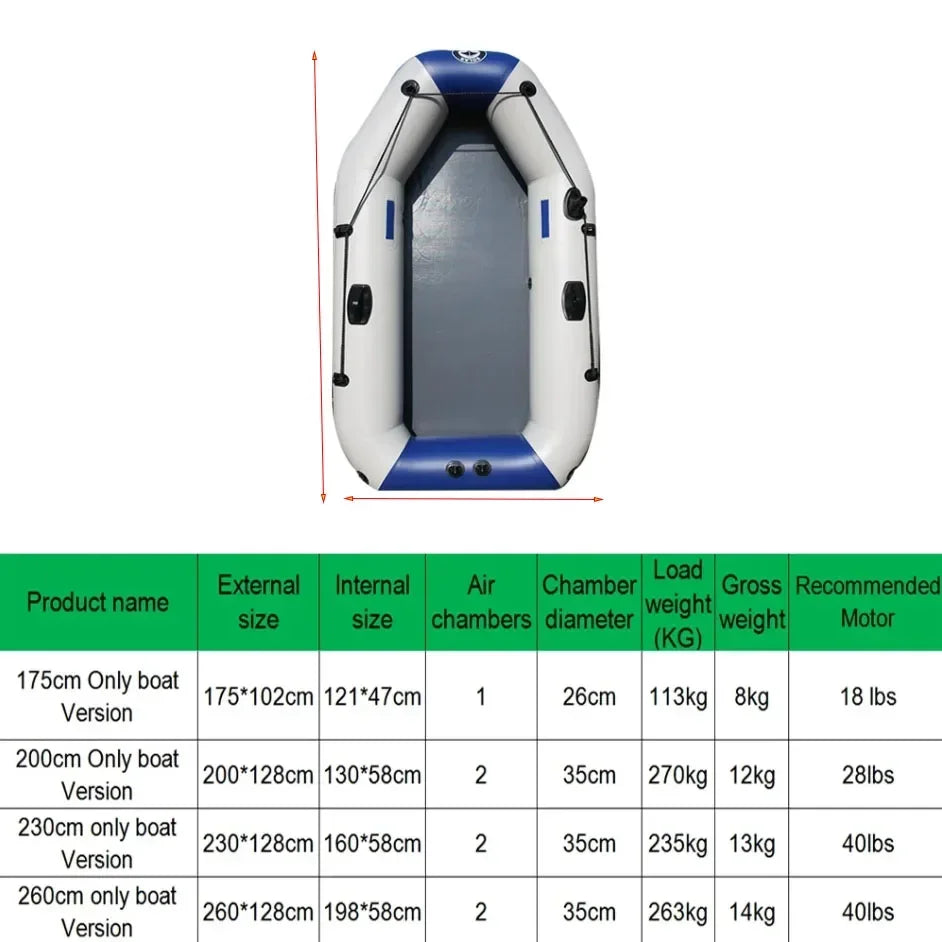 Wear-Resistant Inflatable Fishing Kayak – PVC Rowing Dinghy, 1–5 Persons (175–260cm)
