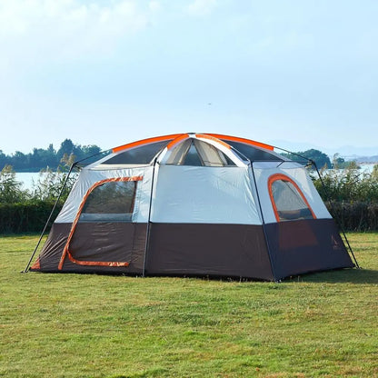 Spacious 6-14 Person Family Cabin Tent with 3 Doors & 3 Mesh Windows for Waterproof Outdoor Adventures