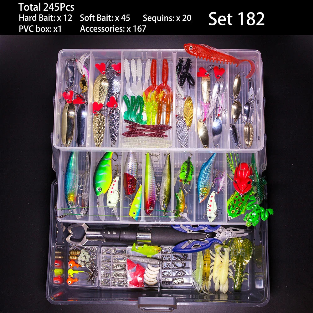 Mixed Fishing Lure Kit – Soft & Hard Baits, Minnow, VIB, Jig, Spoon, 13–182 Pieces