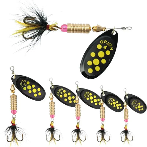 Metal Rotating Spinner Fishing Lure – Spoon Sequins Wobbler with Feather Hooks 3.5g/4.5g/7g/9g/12g
