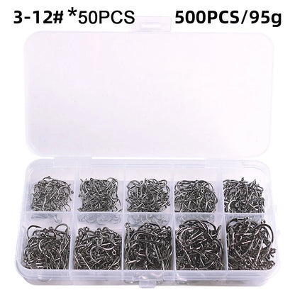 Fishing Hooks Set High Carbon Steel Barbed Fishhooks for Saltwater Freshwater