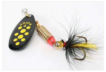 Metal Rotating Spinner Fishing Lure – Spoon Sequins Wobbler with Feather Hooks 3.5g/4.5g/7g/9g/12g