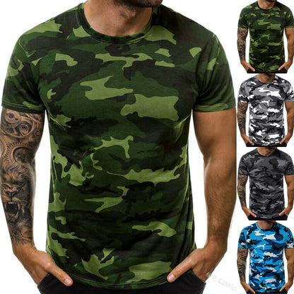 Men's Camouflage T-Shirt – Short Sleeve, Round Neck, Polyester, 4 Colors, XL-5XL