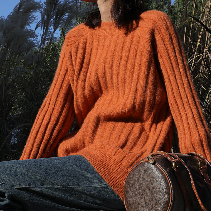 Women's Round-Neck Loose Knit Pullover Sweater – 5 Colors, One Size
